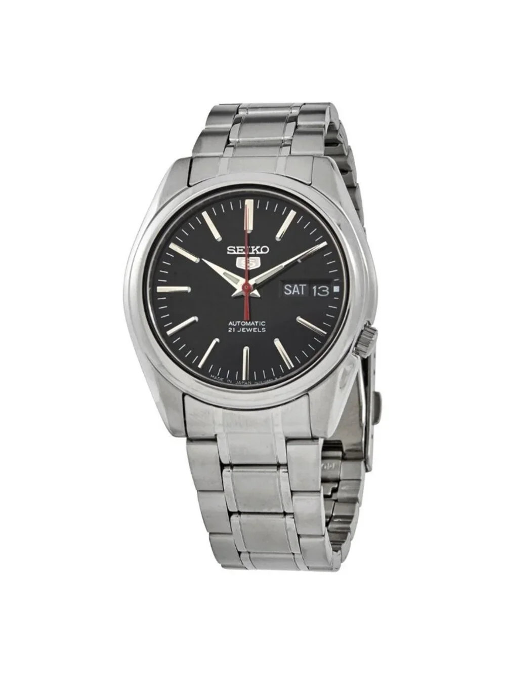 NWT Seiko 5 Automatic Black Dial Stainless Steel Men's Watch